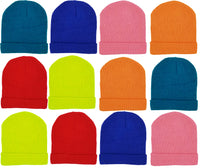 Children's Assorted Bright Colorful Cuffed Beanies (12 Pack)