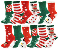 Women's Fuzzy Slipper Socks -  Christmas (12 Pack)