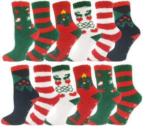 Women's Fuzzy Slipper Socks -  Christmas (12 Pack)