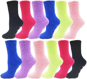 Women's Fuzzy Slipper Socks -  Assorted Colors (12 Pack)