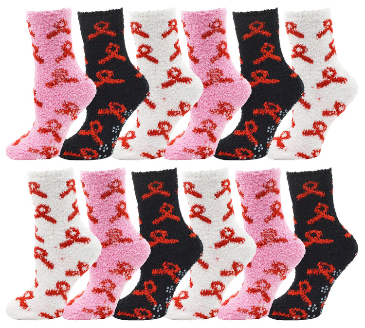 Women's Fuzzy Slipper Socks -  Breast Cancer Awareness (12 Pack)