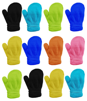 Children's Assorted Solid Mittens Gloves (12 Pairs)