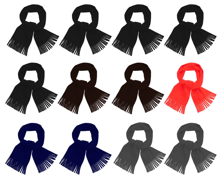 Winter Fleece Scarves - Assorted (12 Pack)