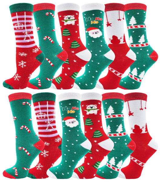 Women's Christmas Crew Socks (12 Pack)