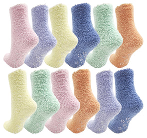 Women's Fuzzy Slipper Socks -  Assorted Colors (12 Pack)