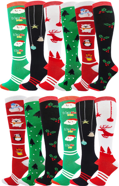 Women's Christmas Knee High Socks (12 Pack)