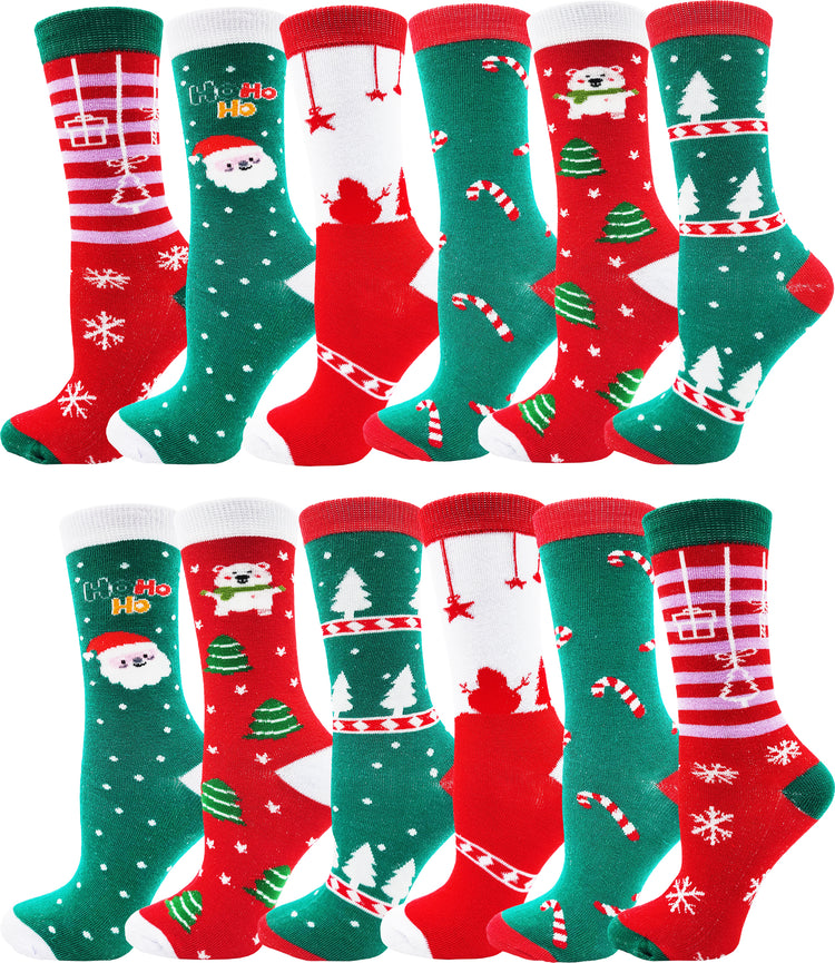 Women's Christmas Crew Socks (12 Pack)
