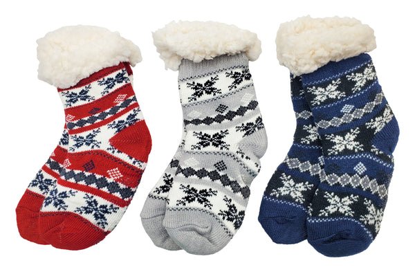 Children's Ultra Fluffy Sherpa Slipper Socks - Fair Isle (3 Pack)