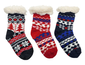 Children's Ultra Fluffy Sherpa Slipper Socks - Winter Pattern (3 Pack)