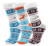 Women's Ultra Fluffy Sherpa Slipper Socks - Fair Isle Pattern (3 Pack)