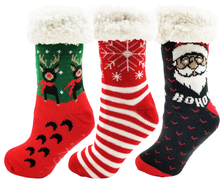 Women's Ultra Fluffy Sherpa Slipper Socks - Christmas Print (3 Pack)