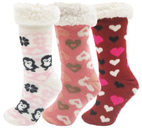 Women's Ultra Fluffy Sherpa Slipper Socks - Hearts (3 Pack)