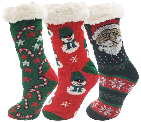 Women's Ultra Fluffy Sherpa Slipper Socks - Christmas Print (3 Pack)