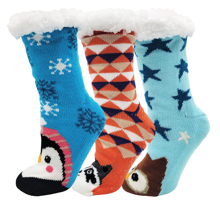 Women's Ultra Fluffy Sherpa Slipper Socks - Cute Animal Print (3 Pack)