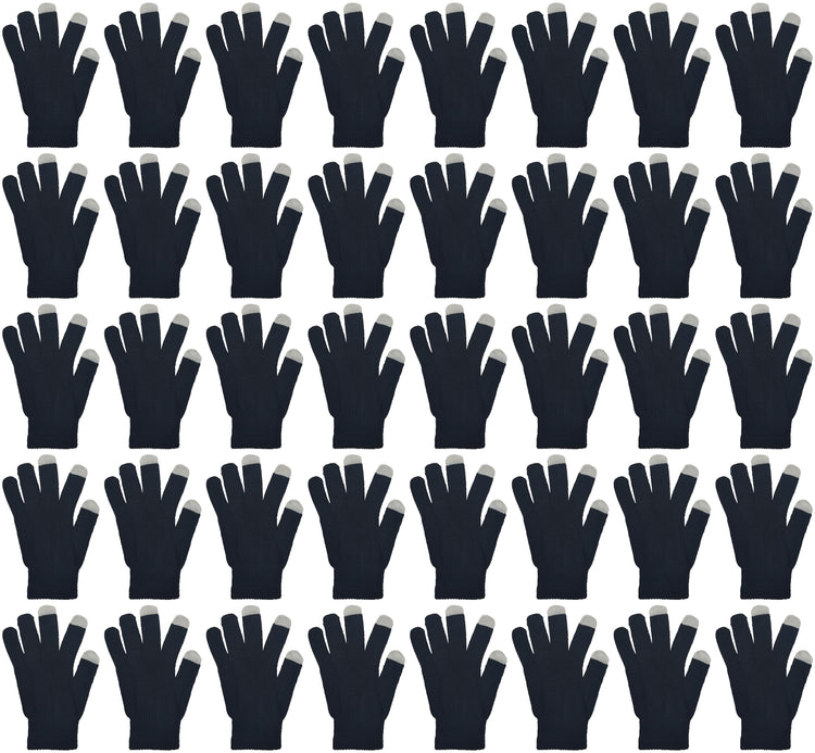 Adults Touch Screen Winter Gloves - Black (48 Bulk Pack)