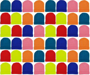 Children's Assorted Neon Cuffed Beanies (48 Bulk Pack)