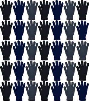 Adults Assorted Black, Navy, & Gray Winter Knit Gloves (48 Bulk Pack)