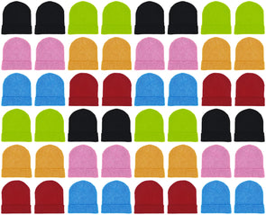 Adults Assorted Colorful Neon Cuffed Winter Beanies (48 Bulk Pack)