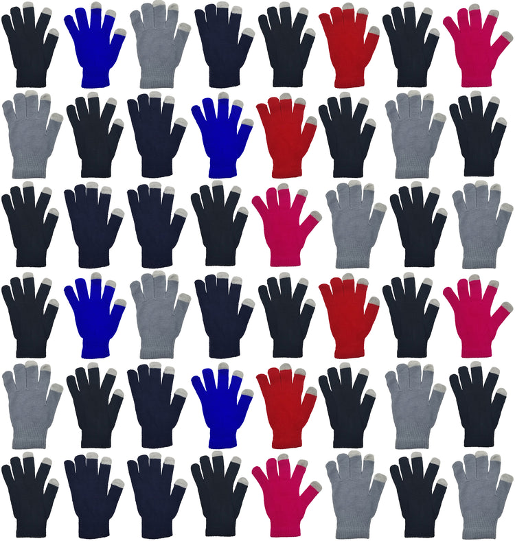 Adults Touch Screen Winter Gloves - Assorted Colors (48 Bulk Pack)