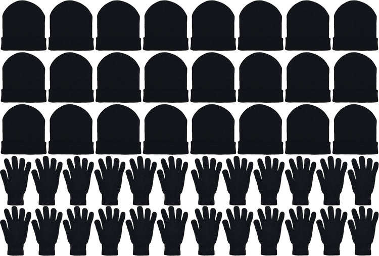 Black Beanies & Gloves - Combo Bundle (24 Beanies/24 Pairs Gloves)