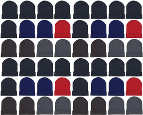 Adults Assorted Cuffed Winter Beanies (48 Bulk Pack)