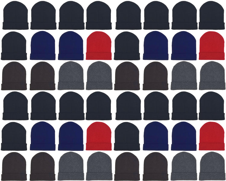 Adults Assorted Cuffed Winter Beanies (48 Bulk Pack)