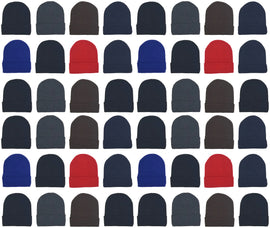 Adults Assorted Ribbed Winter Beanies (48 Bulk Pack)
