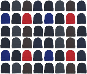 Adults Assorted Ribbed Winter Beanies (48 Bulk Pack)