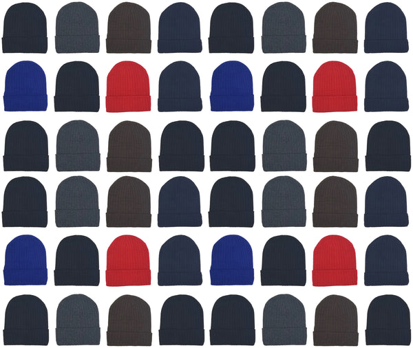 Adults Assorted Ribbed Winter Beanies (48 Bulk Pack)