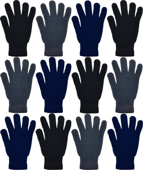 Adults Assorted Black Navy Gray Winter Knit Gloves (12 Pairs)