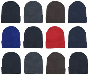 Adults Assorted Ribbed Winter Beanies (12 Pack)