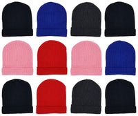 Children's Assorted Ribbed Beanies (12 Pack)