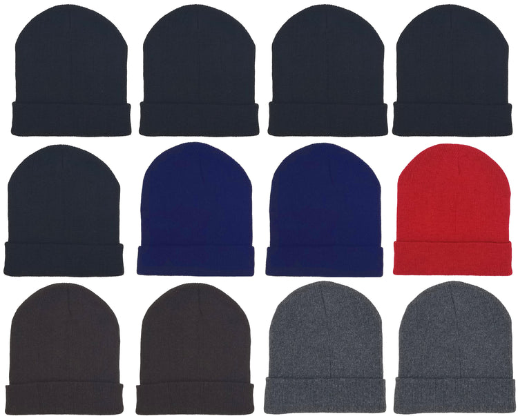 Children's Assorted Cuffed Beanies (12 Pack)