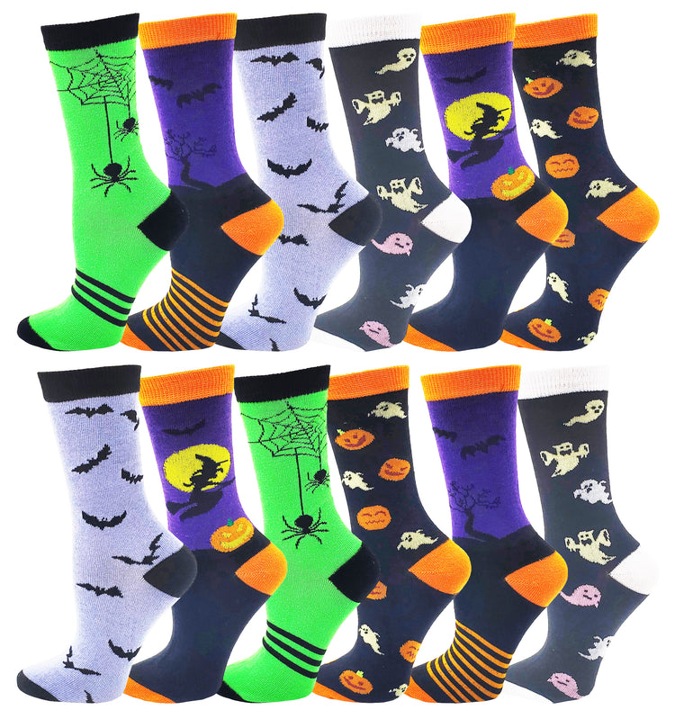 Women's Halloween Crew Socks  - Assorted (12 Pack)