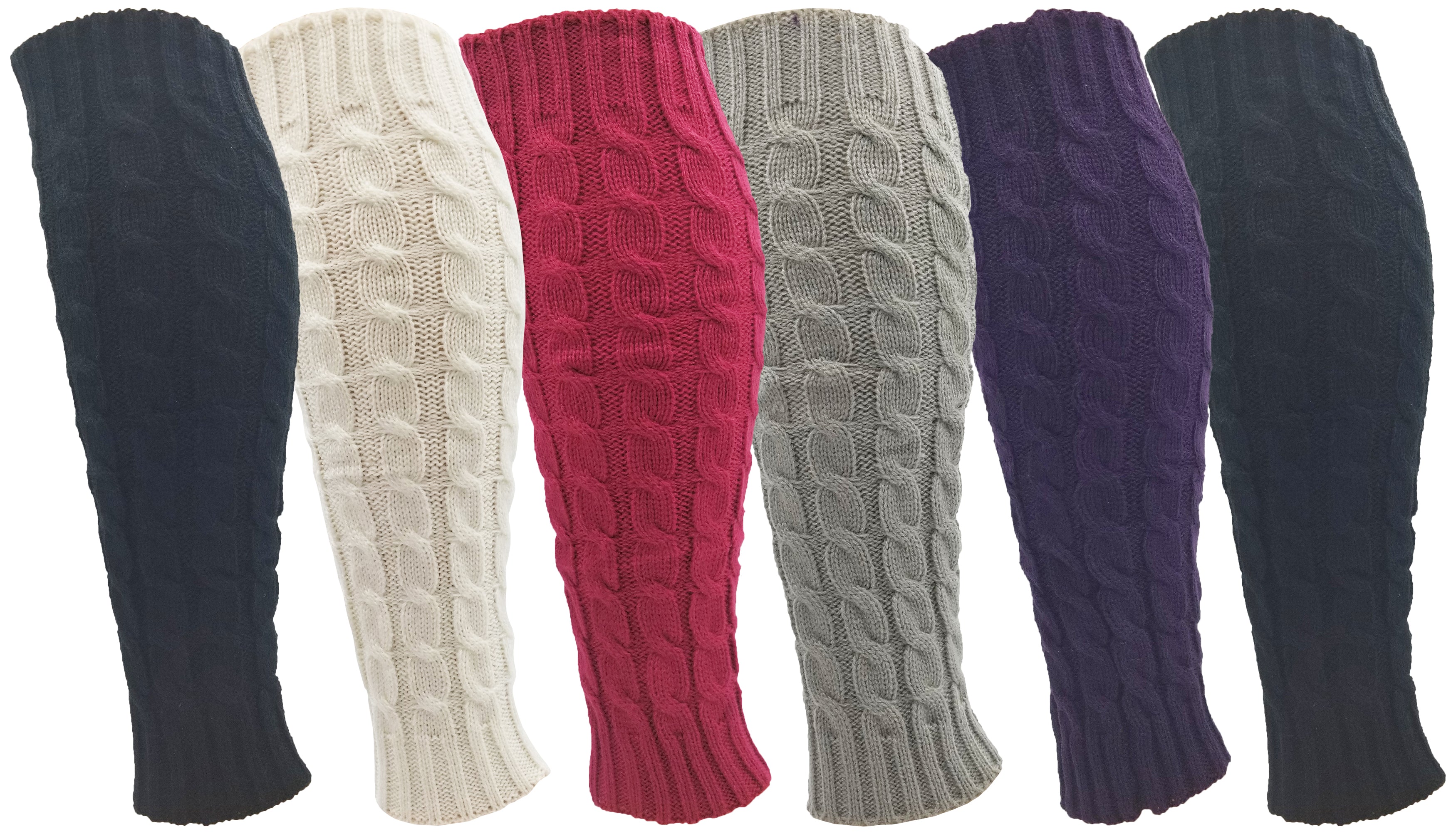 6 Pairs Womens Leg Warmers, Bulk Thermal Cable Knit Sleeve