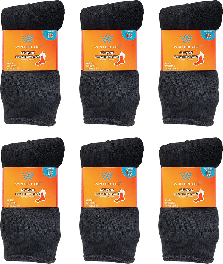 Women's Brushed Thermal Socks - Black (6 Pack)
