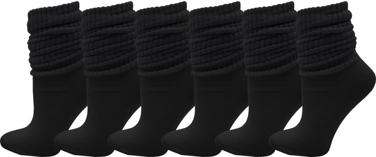 Extra Scrunch Slouch Socks - Black (6 Pack)