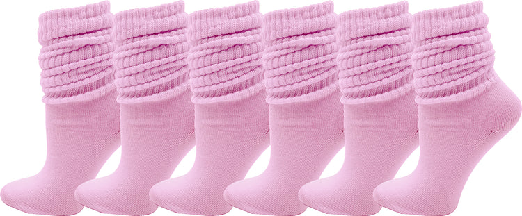 Extra Scrunch Slouch Socks - Pink (6 Pack)