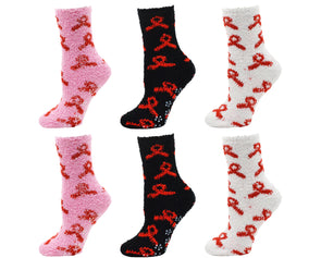 Women's Fuzzy Slipper Socks -  Breast Cancer Awareness (6 Pack)