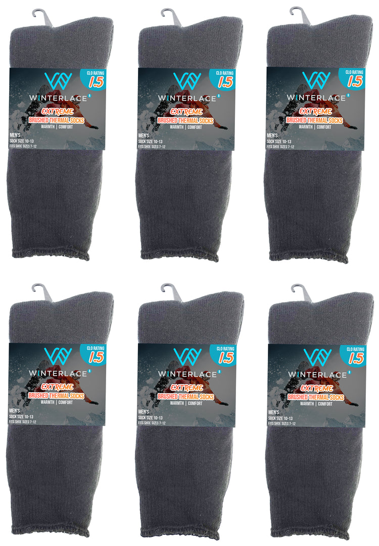 Men's Brushed Thermal Socks - Gray (6 Pack)
