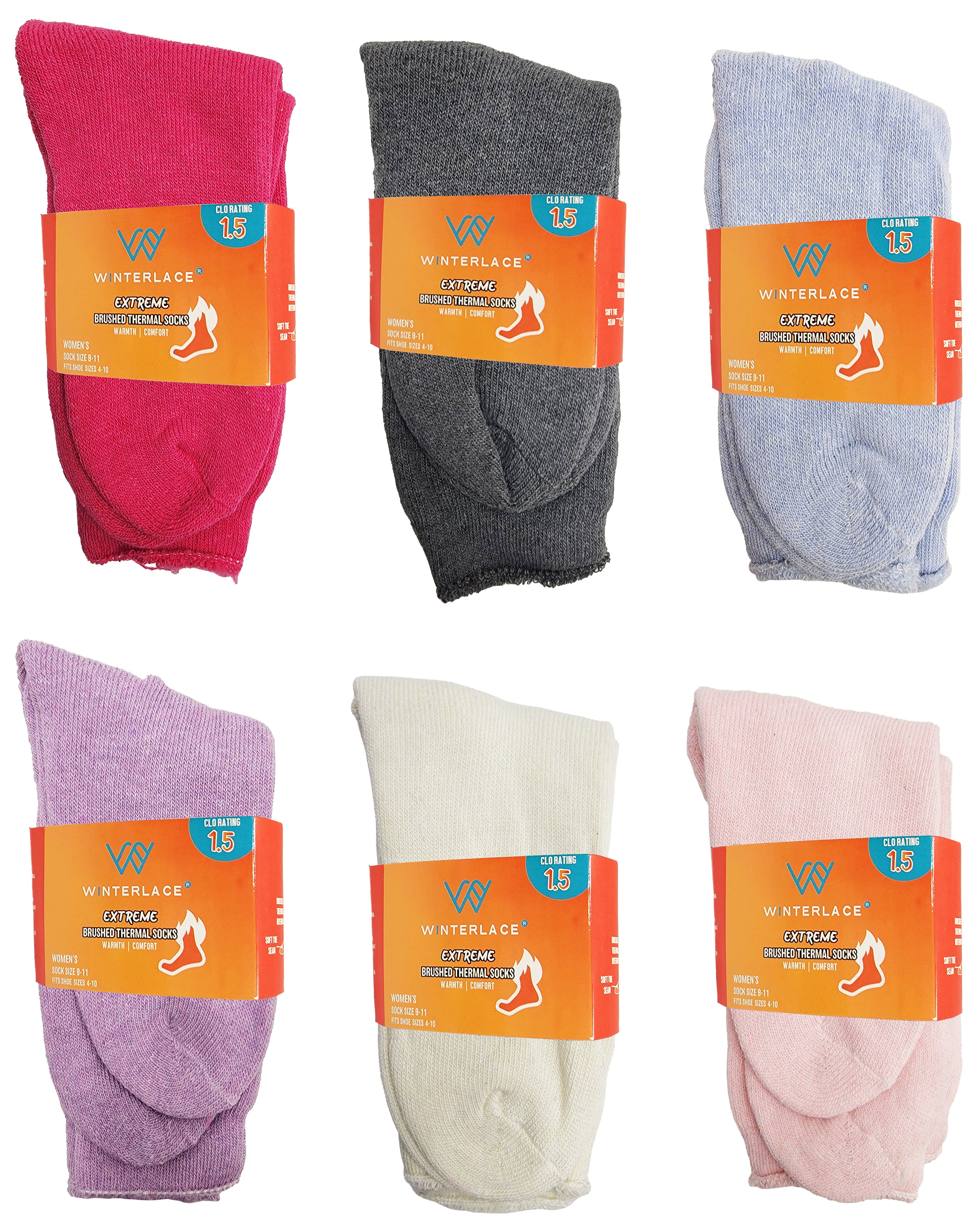 6 Pair Plus Size Womens Thermal Winter Socks, Warm Brushed