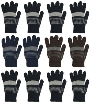 Adults Assorted Striped Winter Knit Gloves (12 Pairs)