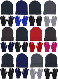Assorted Beanies & Touch Screen Gloves - Combo Bundle (12 Beanies/12 Pairs Gloves)