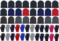 Assorted Beanies & Touch Screen Gloves - Combo Bundle (24 Beanies/24 Pairs Gloves)