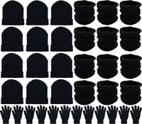 Black Beanies & Gloves & Neck Gaiters - Combo Bundle