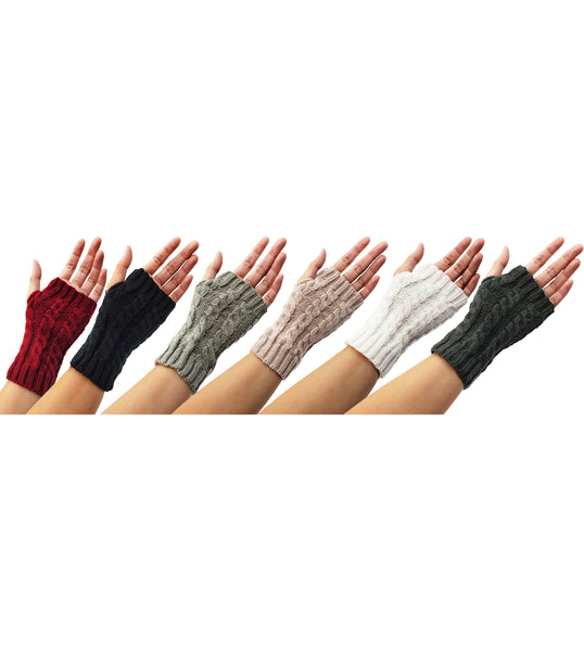 Women's Cable Knit Fingerless Gloves - Assorted (6 Pairs)