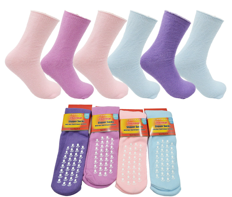 Anti-Skid Thermal Slipper Socks - Assorted Colors (12 Pack)
