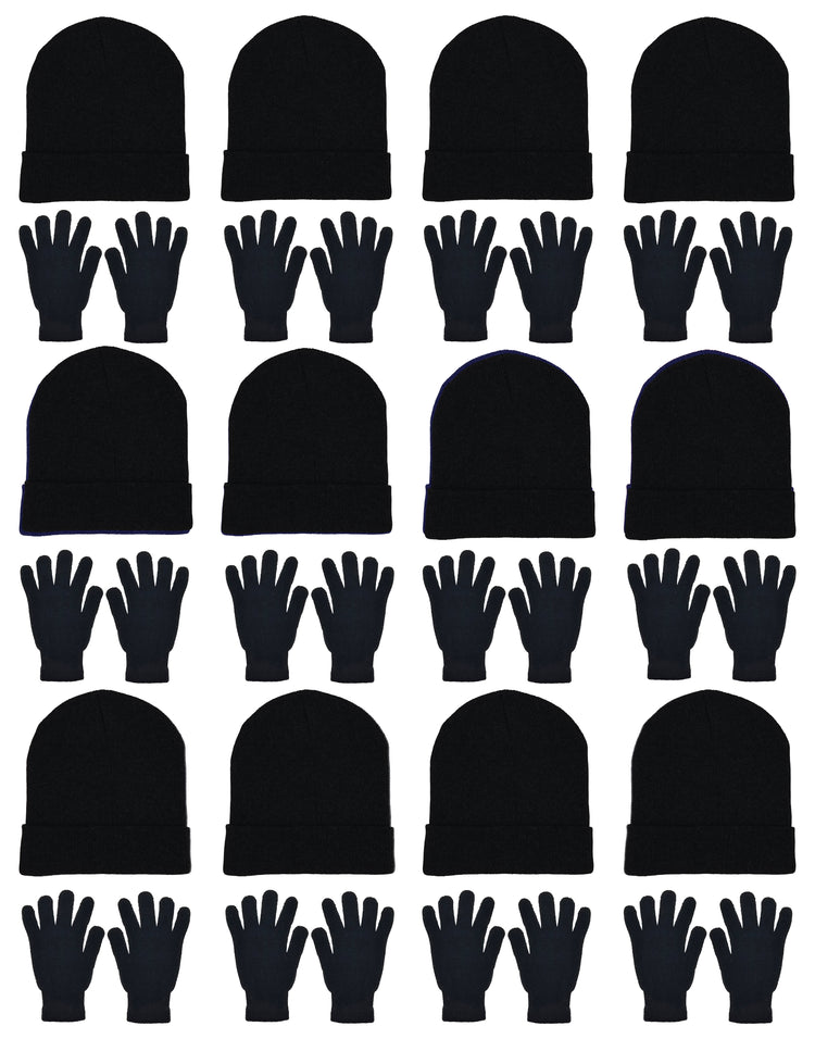 Black Beanies & Gloves - Combo Bundle (12 Beanies/12 Pairs Gloves)