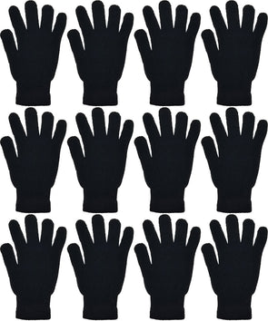 Adults Black Winter Knit Gloves (12 Pairs)