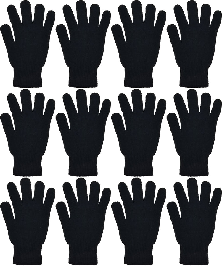 Adults Black Winter Knit Gloves (12 Pairs)